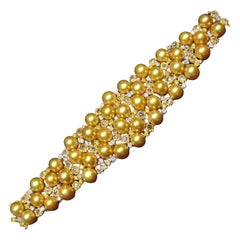 NWT 73, 600 Gorgeous 18kt South Sea Gold Pearl Rose Cut Yellow Diamond Bracelet
