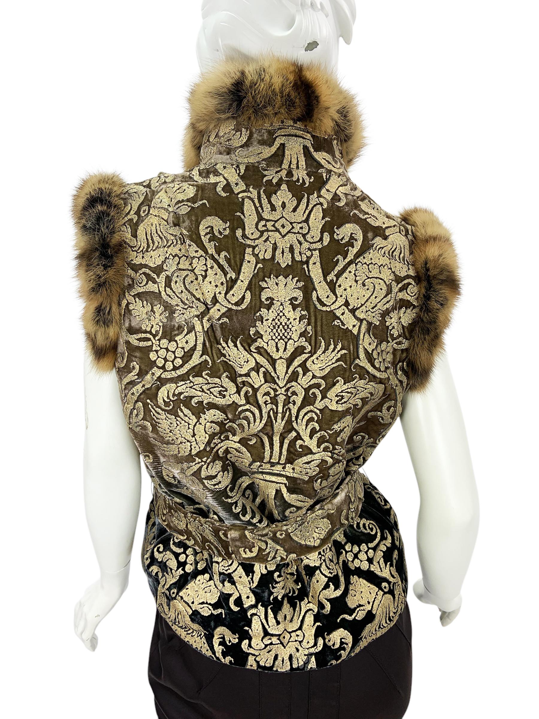 NEU $7380 Roberto Cavalli H/W 2006 Metallic Goldfarbene Weste aus Samt mit Zobelbesatz 6 im Angebot 1