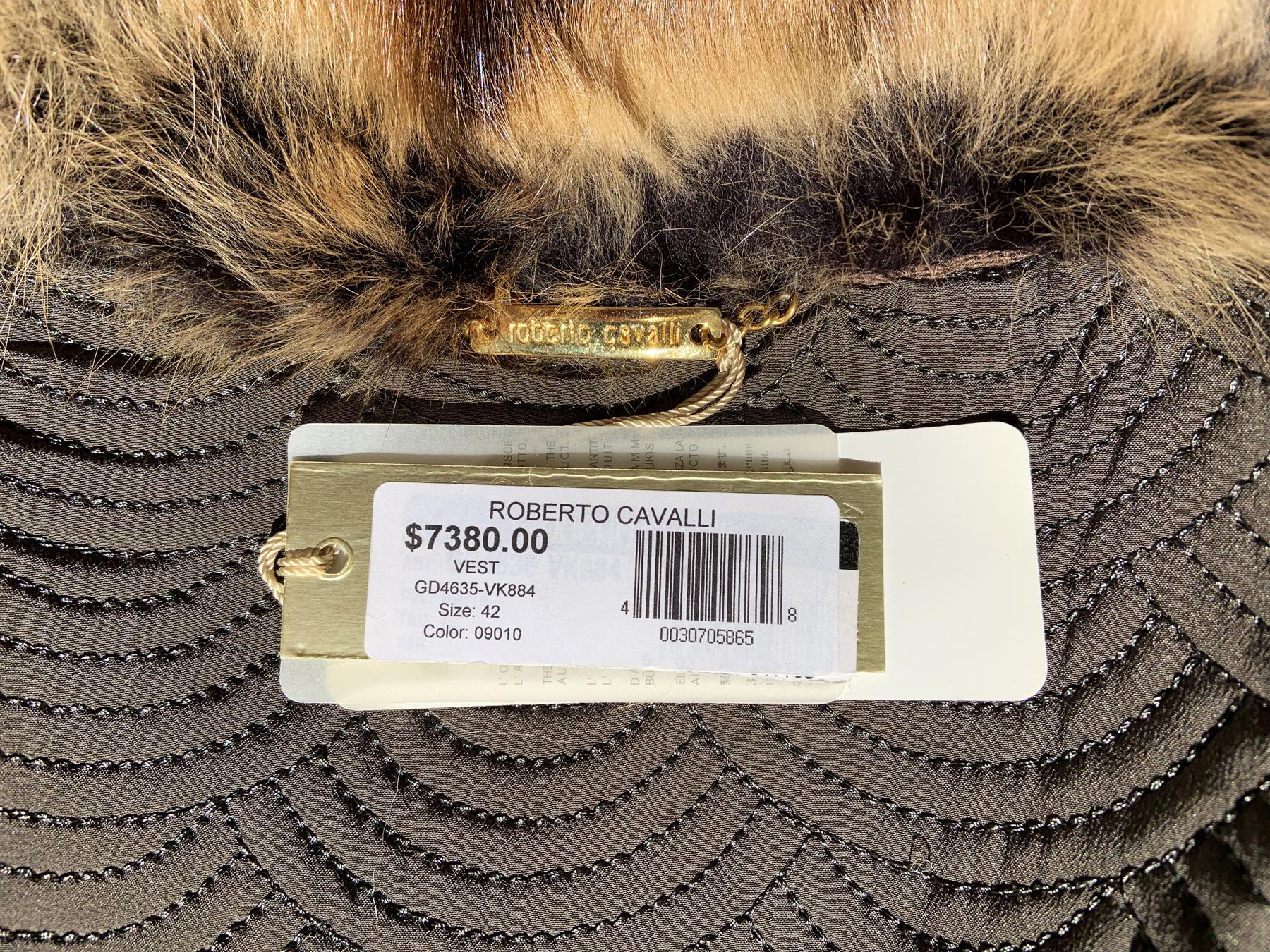 NEU $7380 Roberto Cavalli H/W 2006 Metallic Goldfarbene Weste aus Samt mit Zobelbesatz 6 im Angebot 3