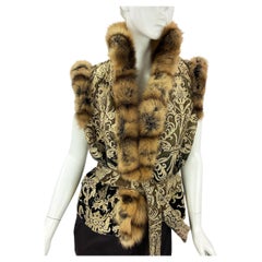 NWT $7380 Roberto Cavalli FW 2006 Metallic Gold Painted Velvet Sable Trim Gilet 6