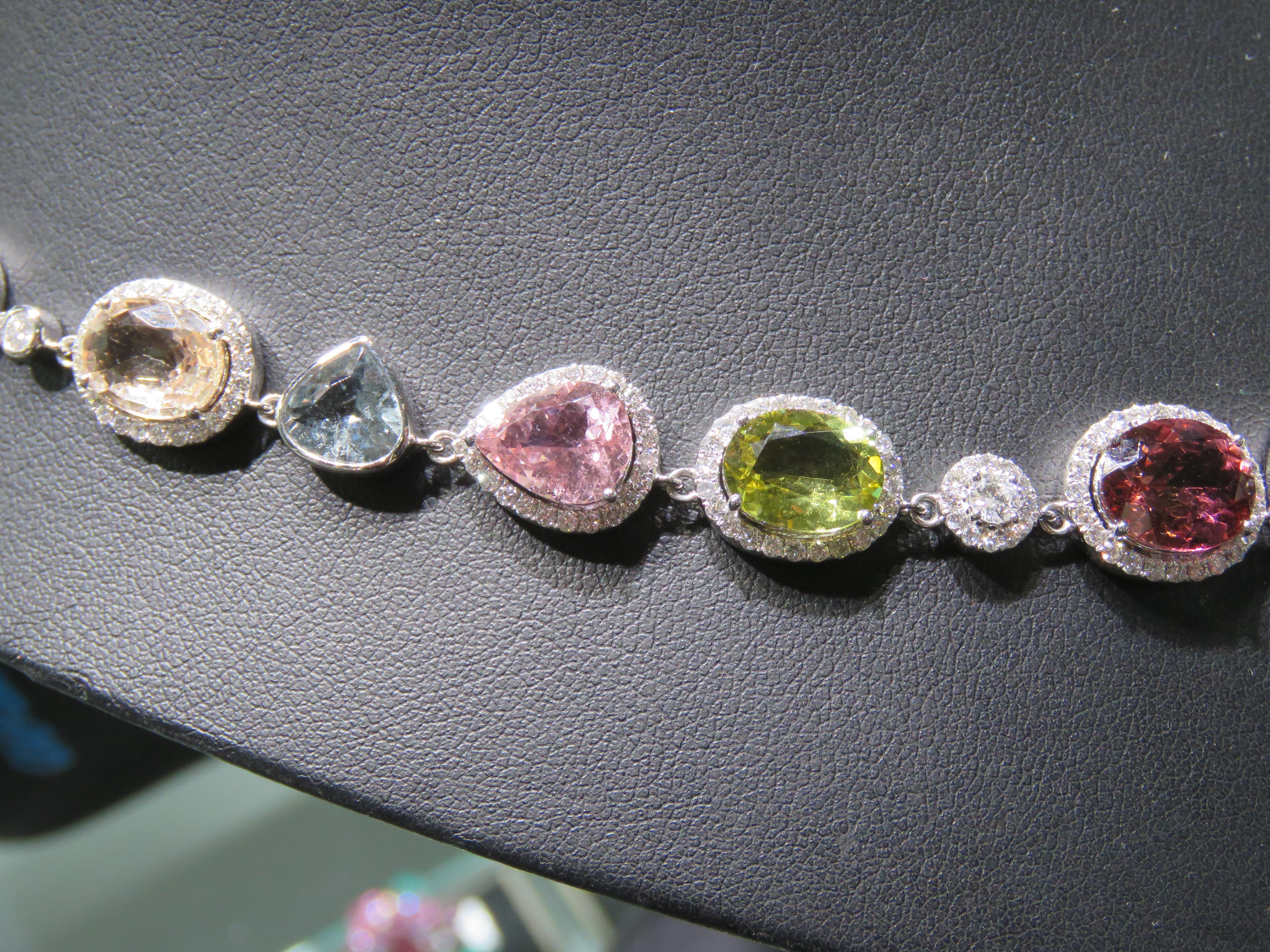 Mixed Cut NWT $74, 000 18KT Magnificent Large Multi Rainbow Tourmaline Diamond Necklace For Sale