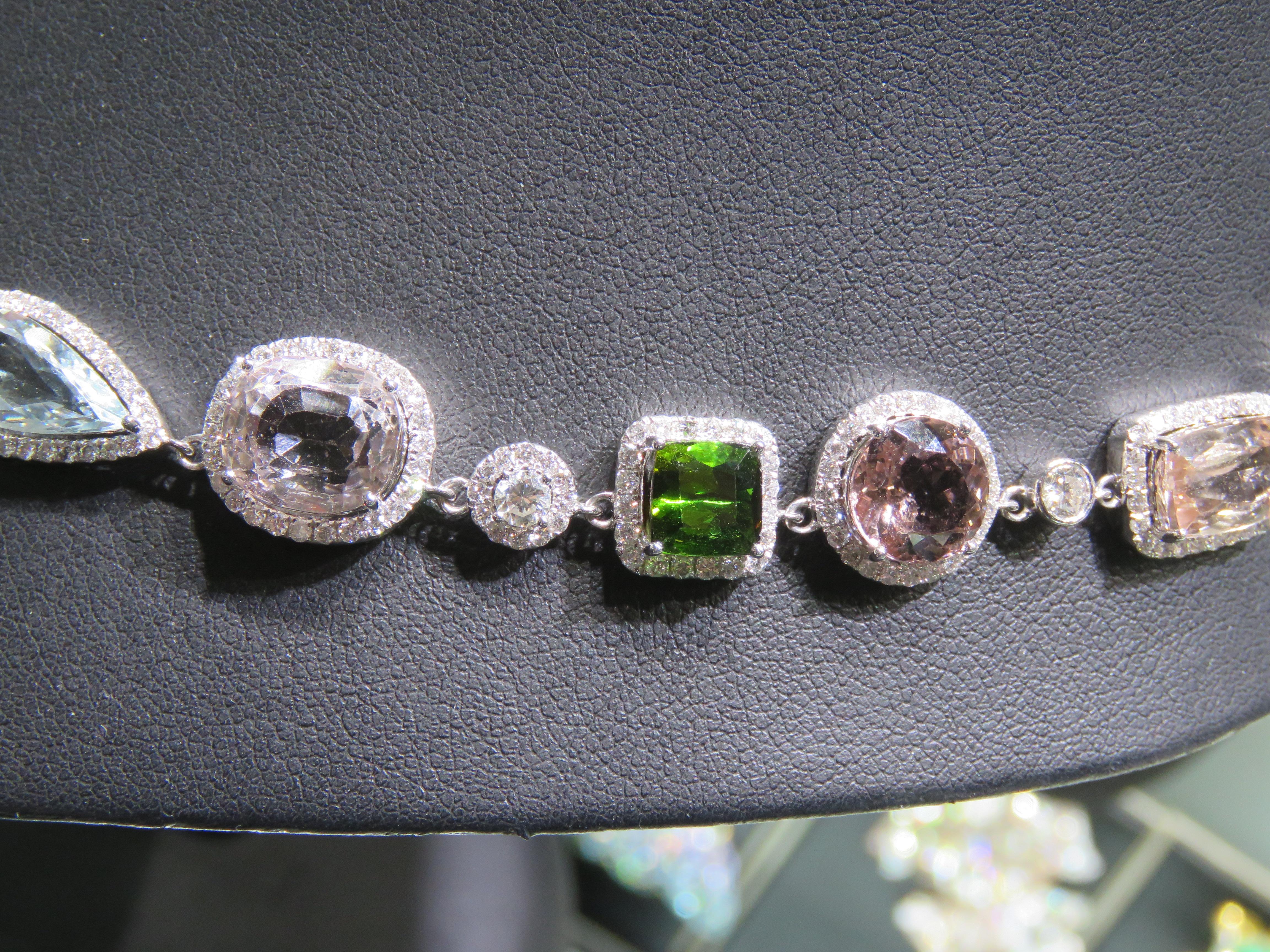 NWT $74, 000 18KT Magnificent Large Multi Rainbow Tourmaline Diamond Necklace In New Condition For Sale In New York, NY