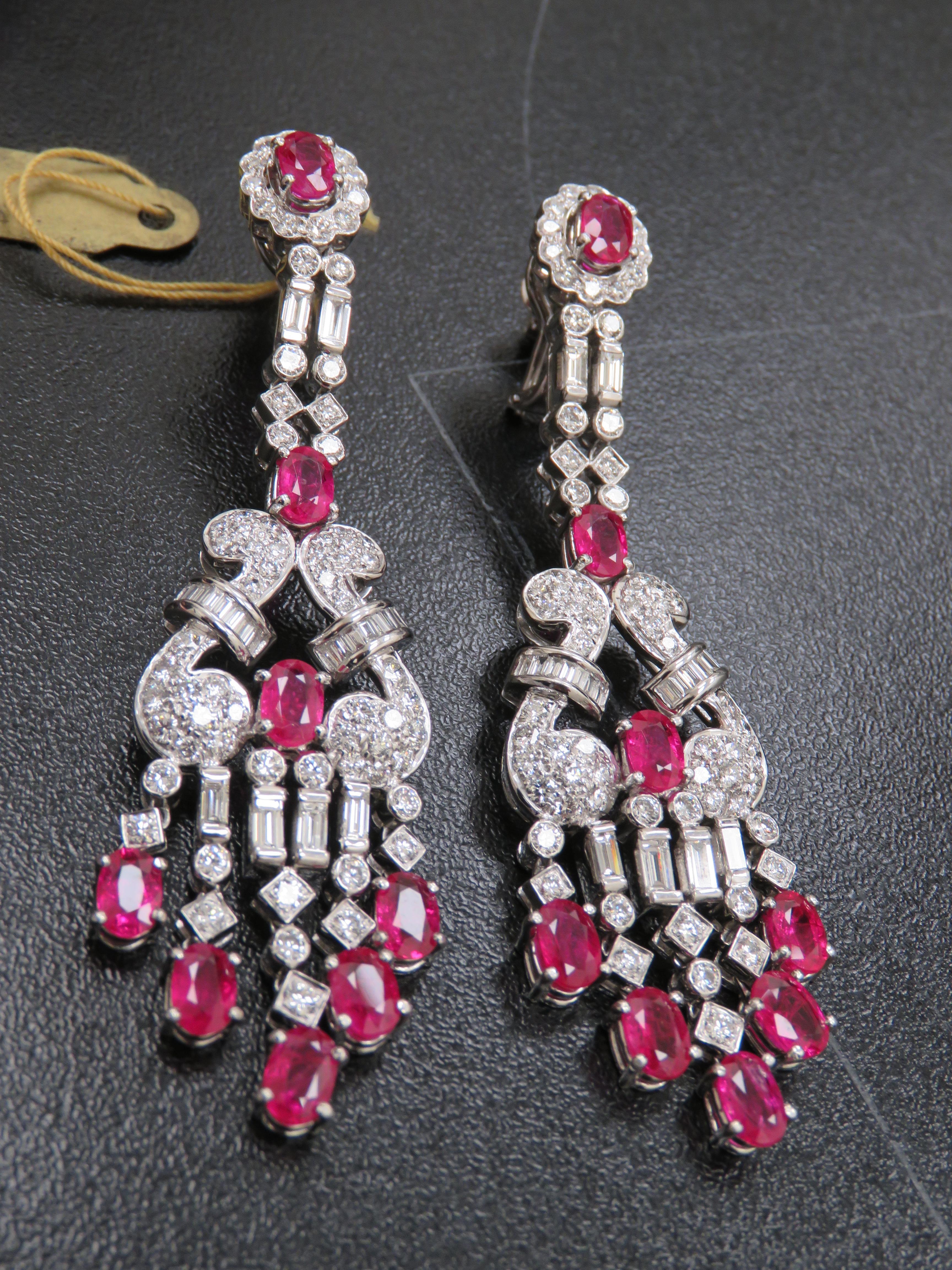 Taille mixte NWT $75, 000 Or 18KT Gorgeous Fancy Ruby Diamond Dangle Earrings en vente