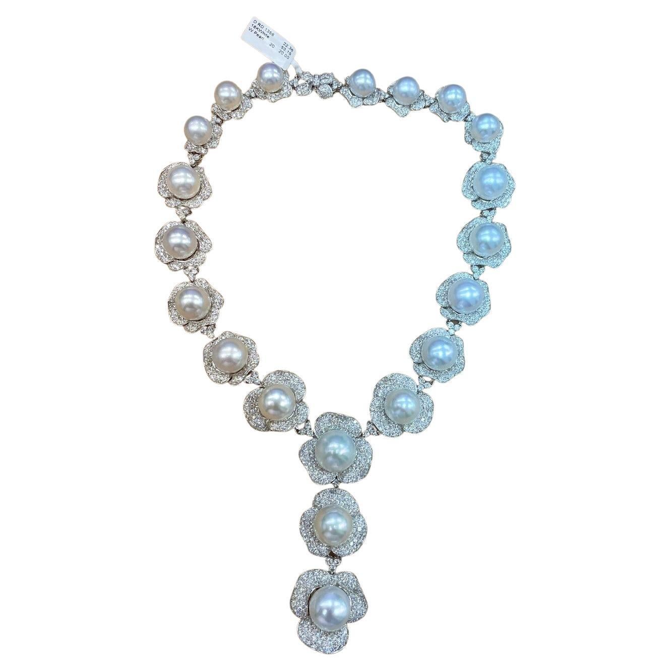 Collier de grande perle fantaisie en or 18 carats avec diamants et grande perle des mers du Sud, neuf avec étiquette, 7 5 000 $