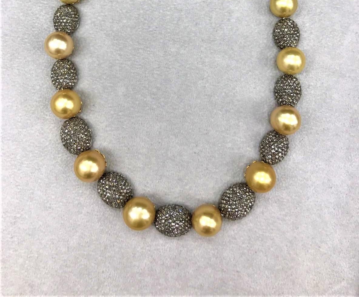 NWT $75,850 Wunderschöne 18KT Südsee-Gold Perle Fancy Cognac Diamant-Halskette (Rundschliff) im Angebot