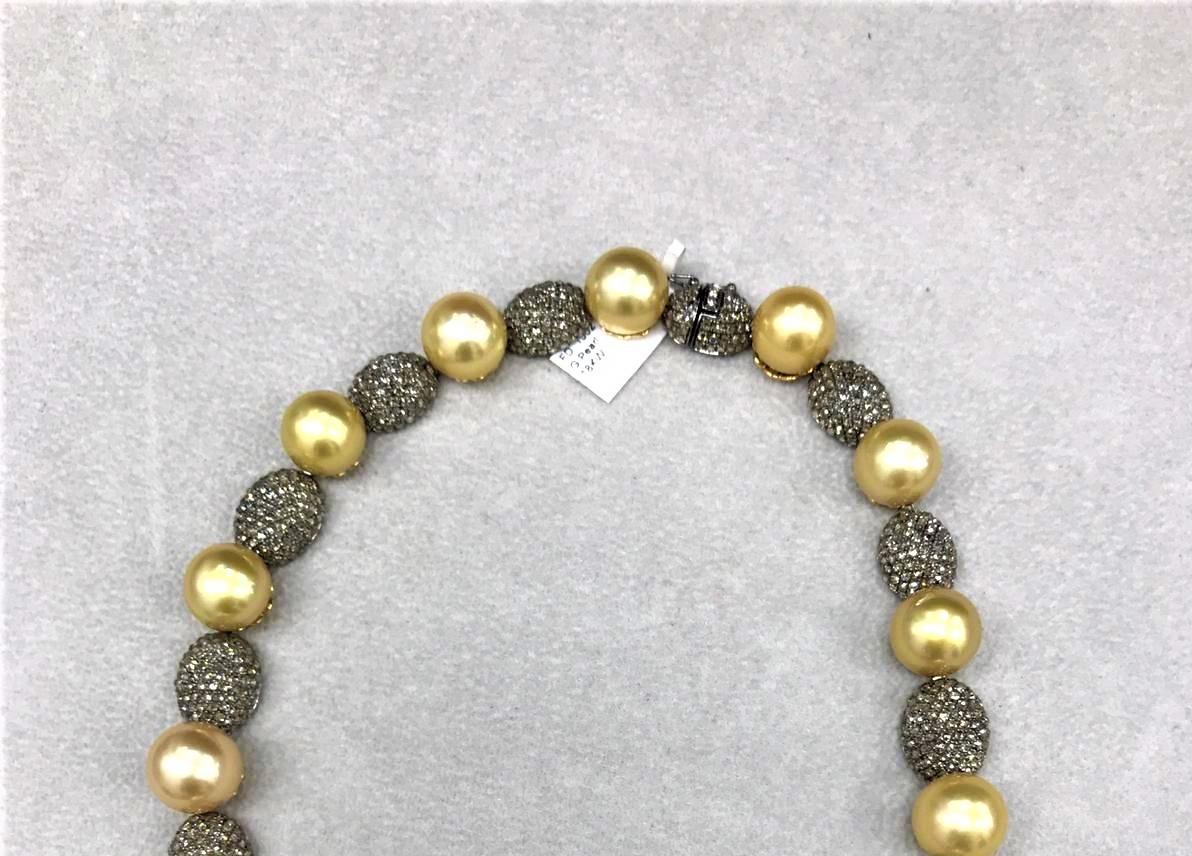 Round Cut NWT $75, 850 Gorgeous 18KT South Sea Golden Pearl Fancy Cognac Diamond Necklace For Sale