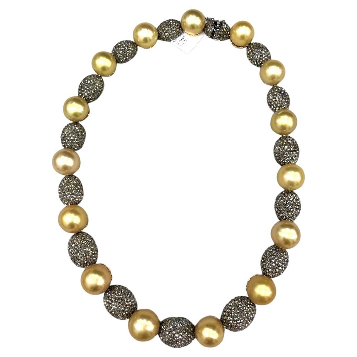 NWT $75,850 Wunderschöne 18KT Südsee-Gold Perle Fancy Cognac Diamant-Halskette im Angebot