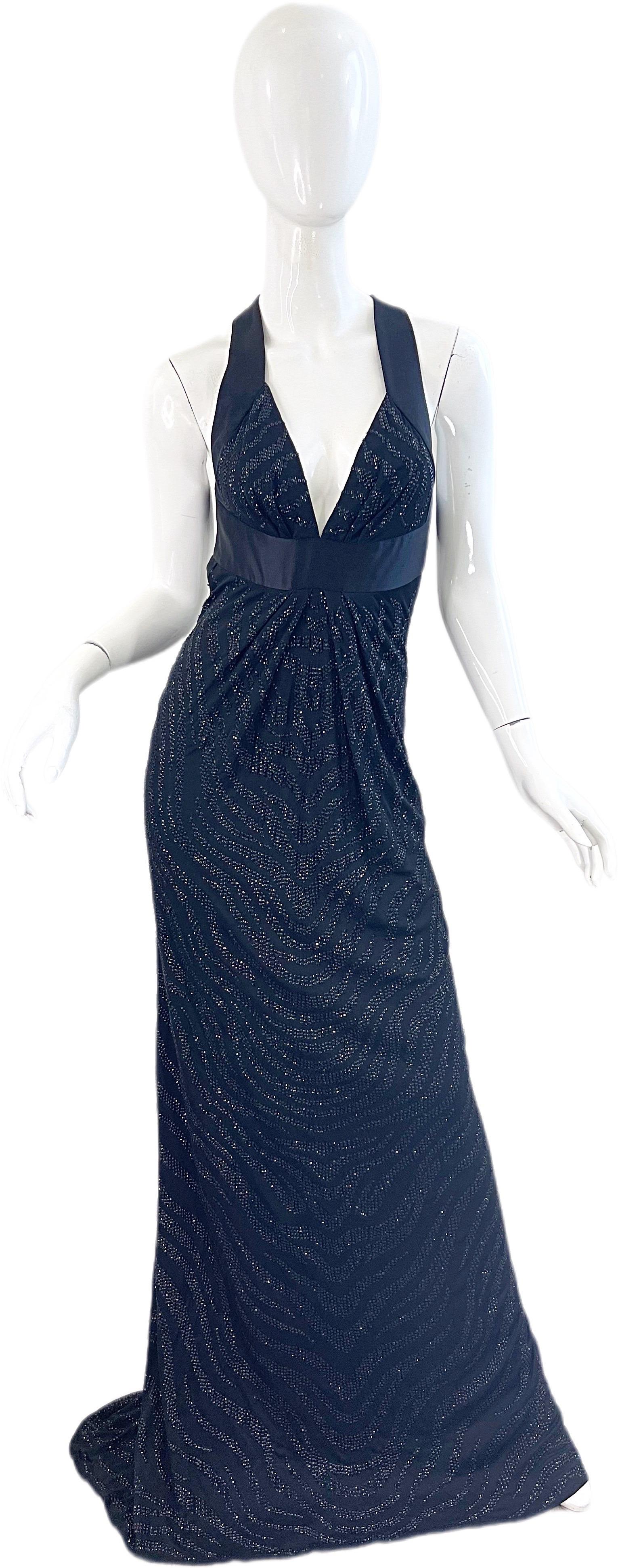 NWT $7.5k Roberto Cavalli Fall 2006 Black Sequin Zebra Print Plunging Back Gown For Sale 13