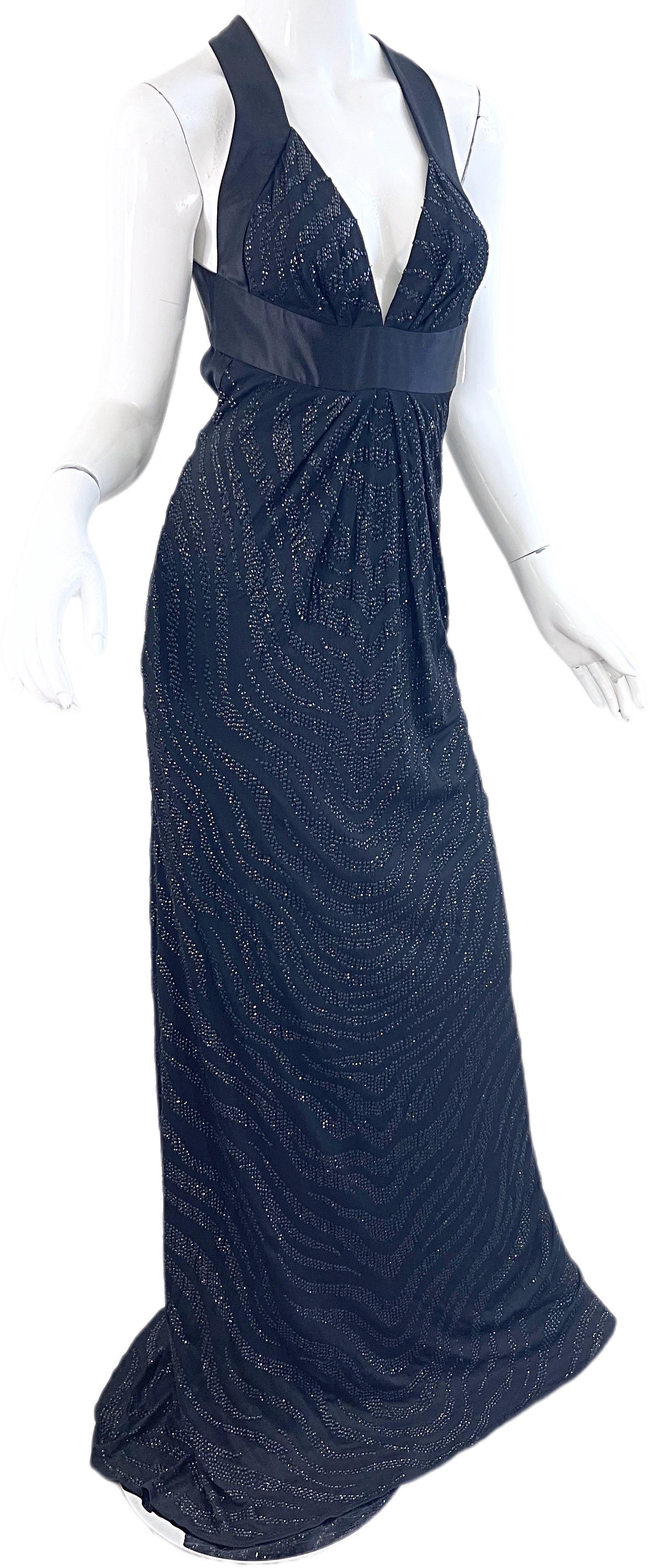 NWT $7.5k Roberto Cavalli Fall 2006 Black Sequin Zebra Print Plunging Back Gown For Sale 4