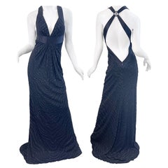 NWT $7.5k Roberto Cavalli - Autunno 2006 - abito nero con paillettes e stampa zebrata con scollatura sulla schiena