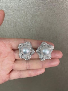 NWT $25, 500 Rare 18KT South Sea Large Pearl Rose Cut Diamond Earrings