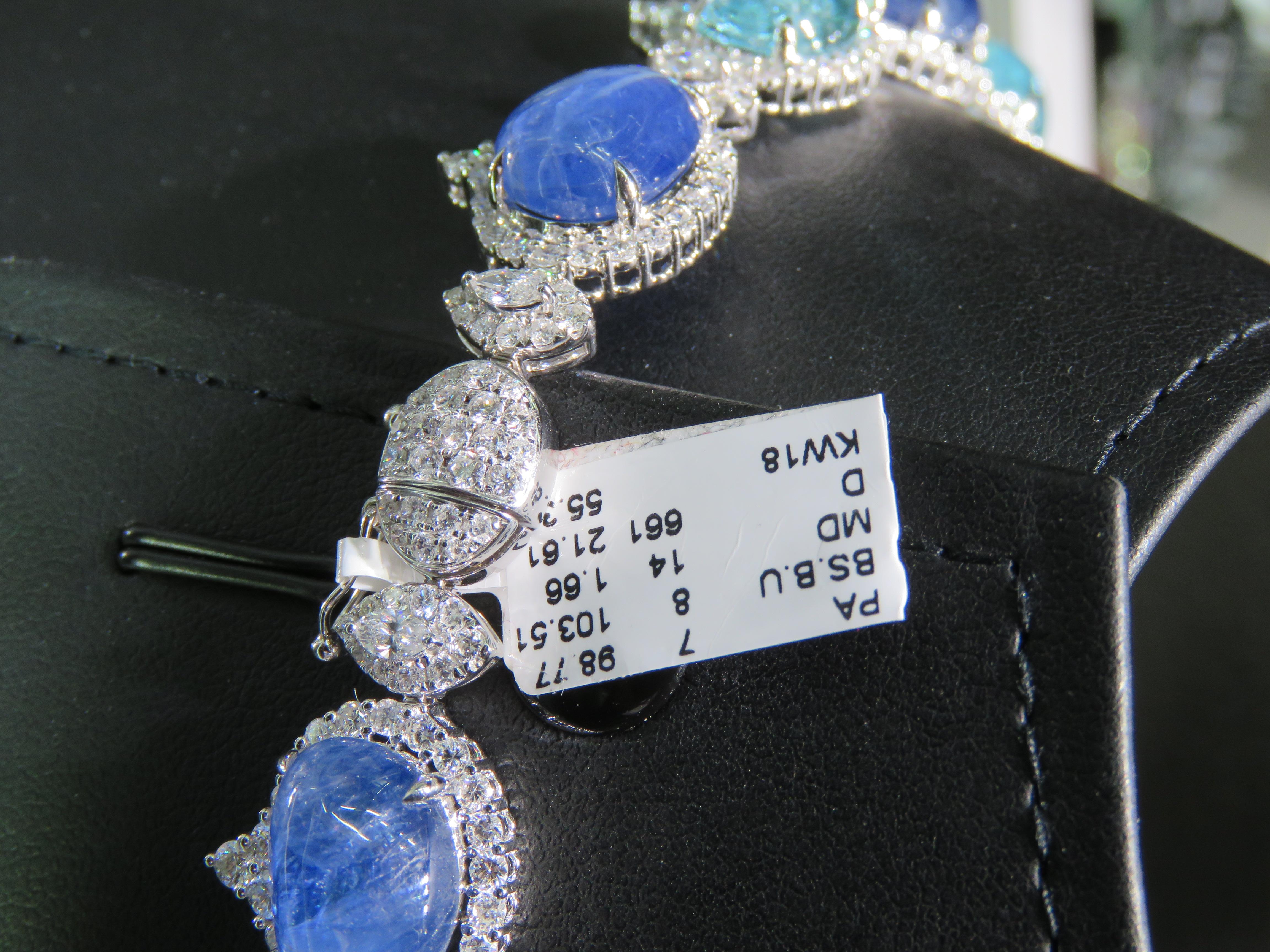 Women's or Men's NWT $775, 000 18KT Gold Rare Fancy Paraiba Natural Sapphire Diamond Necklace For Sale