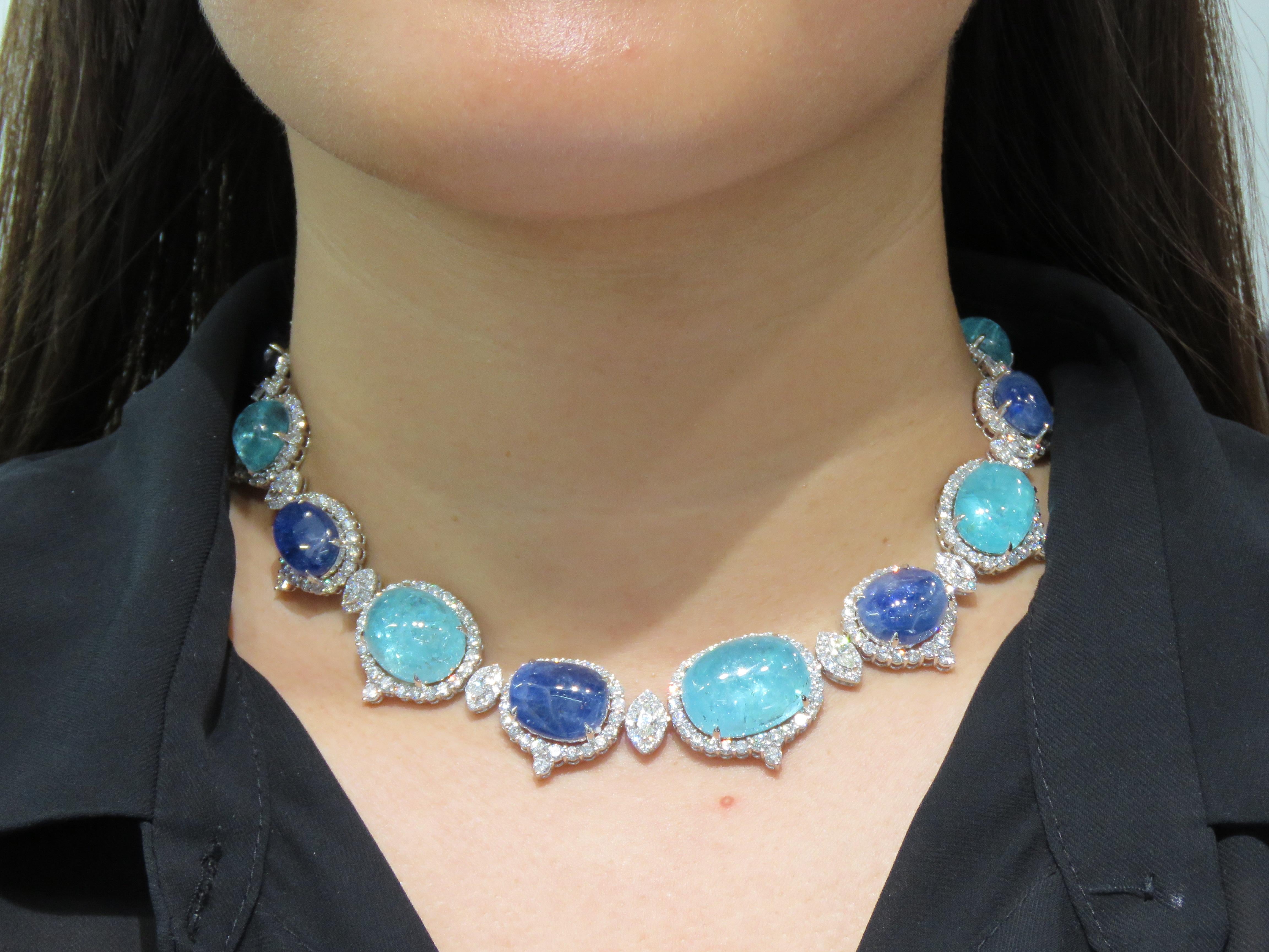 NWT $775, 000 18KT Gold Rare Fancy Paraiba Natural Sapphire Diamond Necklace For Sale 1