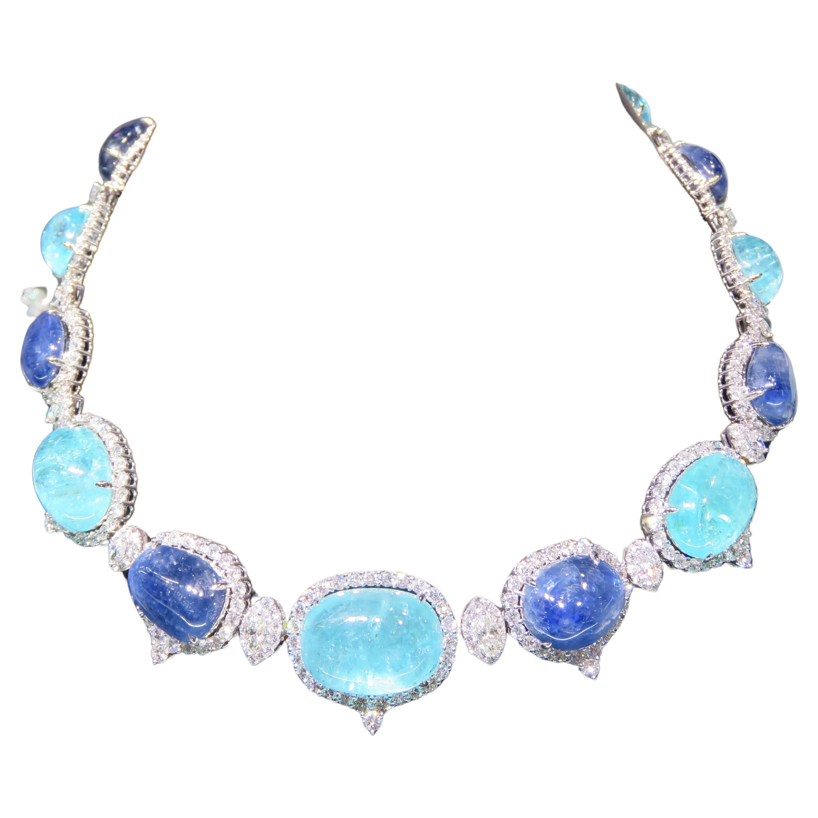 NWT $775, 000 18KT Gold Rare Fancy Paraiba Natural Sapphire Diamond Necklace For Sale