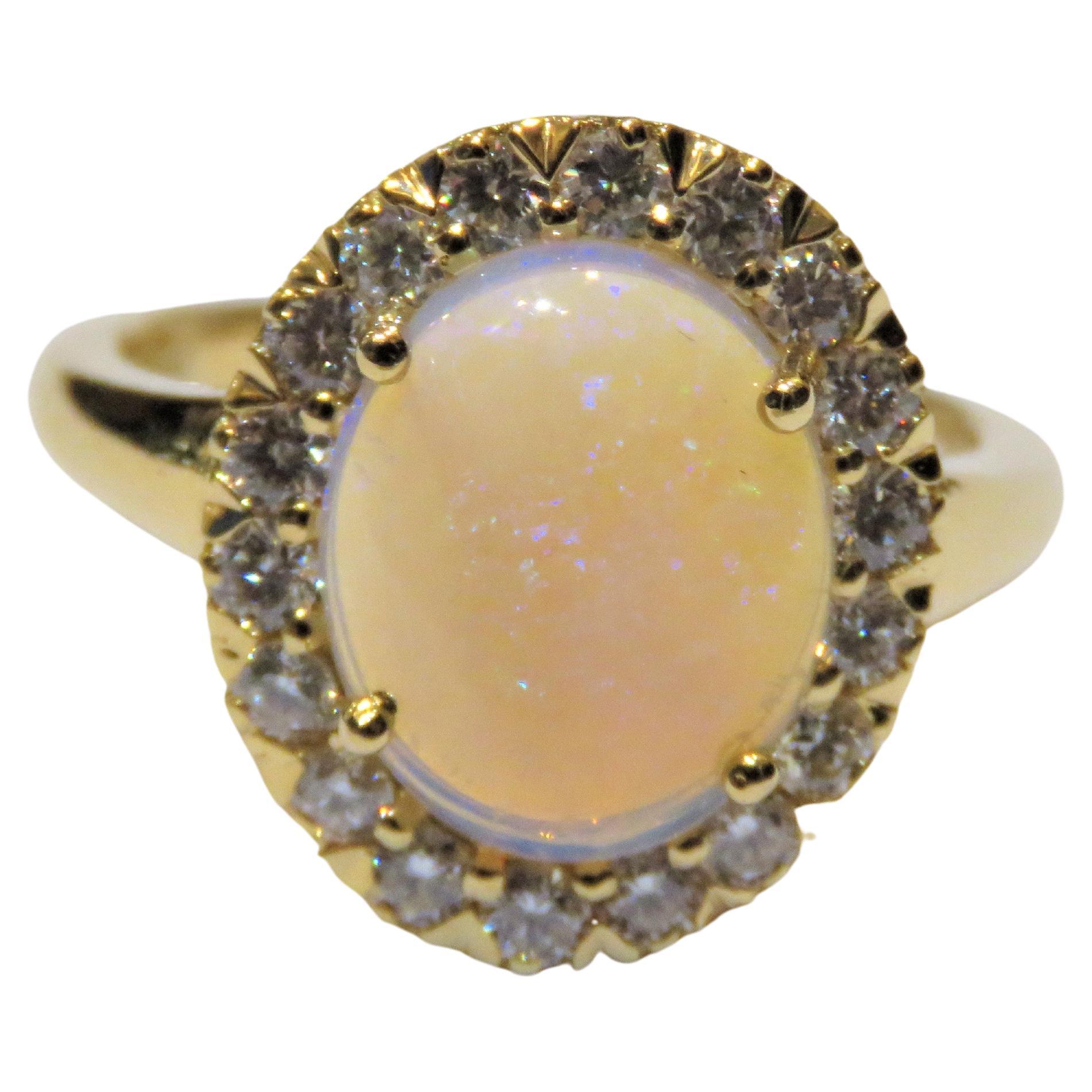NWT 7, 800 Rare 18kt Fancy Large Glittering Ethiopian Opal Diamond Halo Ring For Sale