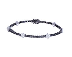 NWT $8, 000 18KT Gold Fancy Large White Diamond Black Diamond Floral Bracelet