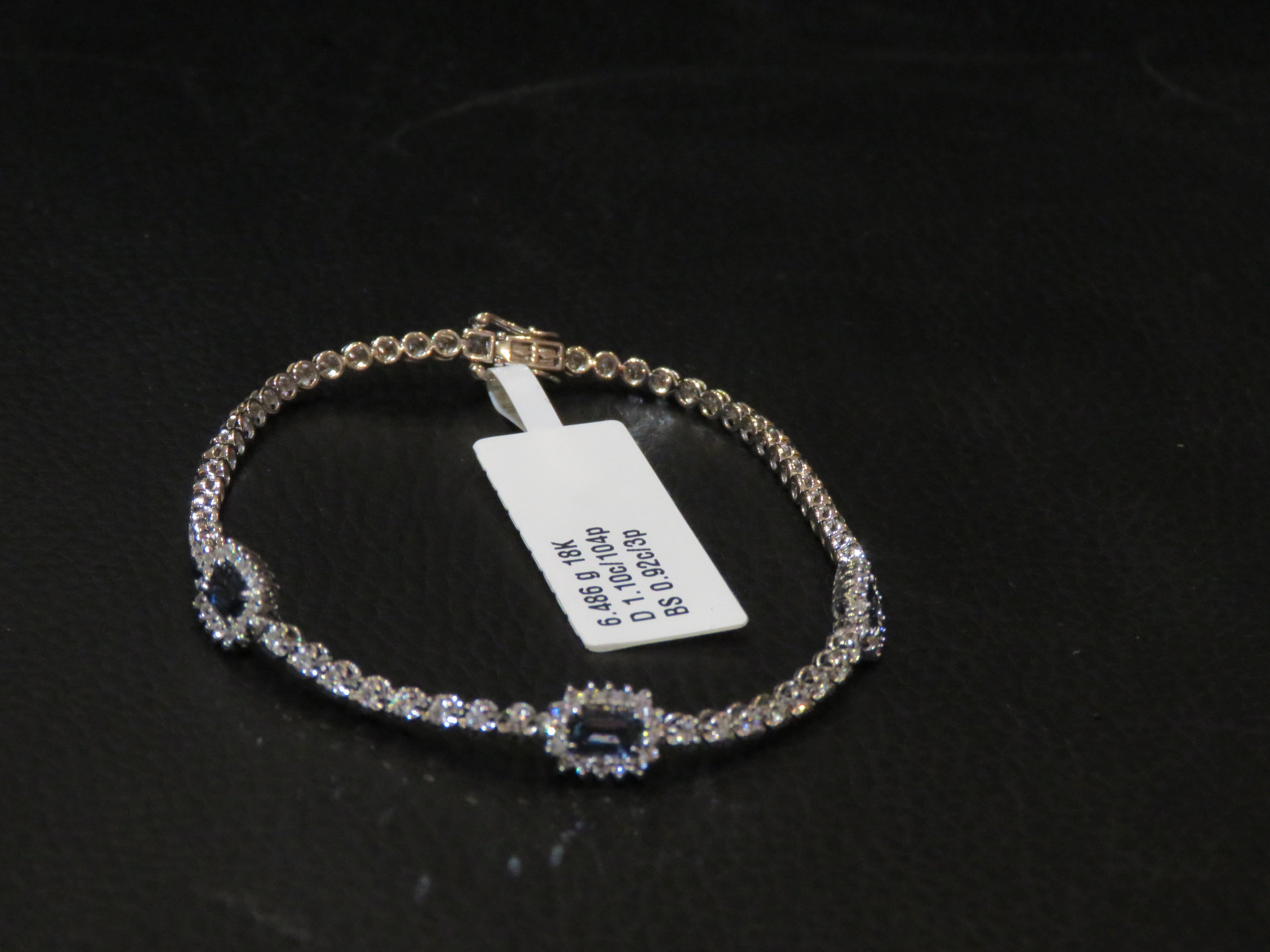 NWT $8, 000 18KT Gold Glittering Fancy Blue Sapphire Diamond Tennis Bracelet In New Condition For Sale In New York, NY