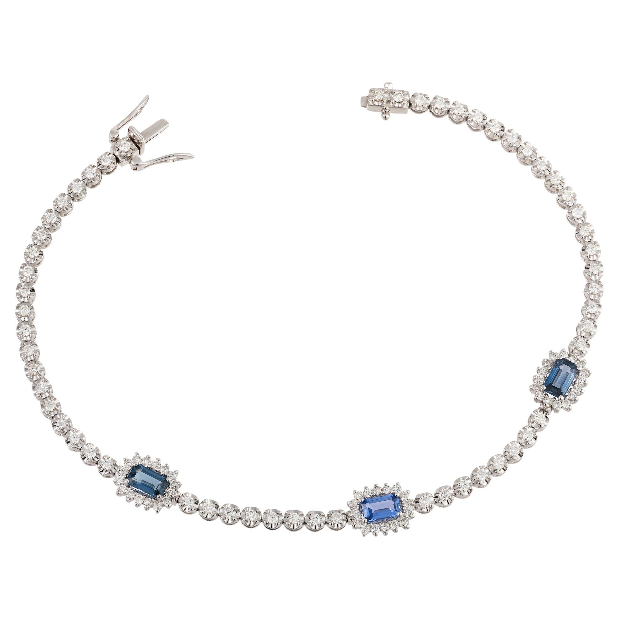 NWT $8, 000 18KT Gold Glittering Fancy Blue Sapphire Diamond Tennis Bracelet