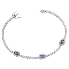 NWT $8, 000 18KT Gold Glittering Fancy Blue Sapphire Diamond Tennis Bracelet