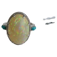 Anello NWT da 8.000 $, raro, in oro 18 carati con opale da 10 carati e diamanti