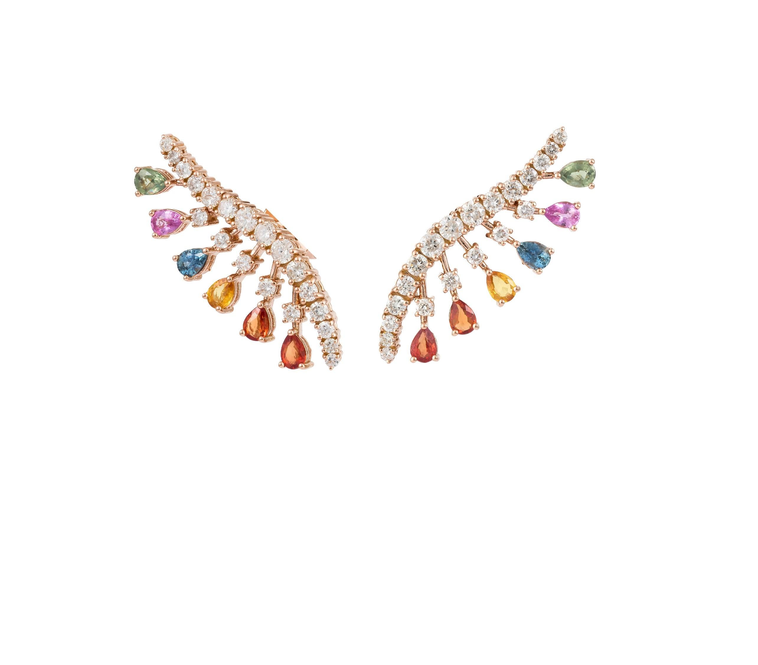 The Following Item we are offering is a Rare Important Radiant 18KT Gold Pair of Large Rare Gorgeous Multi Rainbow Sapphire and Diamond Earrings. Earrings are comprised of Beautiful Glittering Rare Colorful Sapphires and Glittering Diamonds T.C.W.