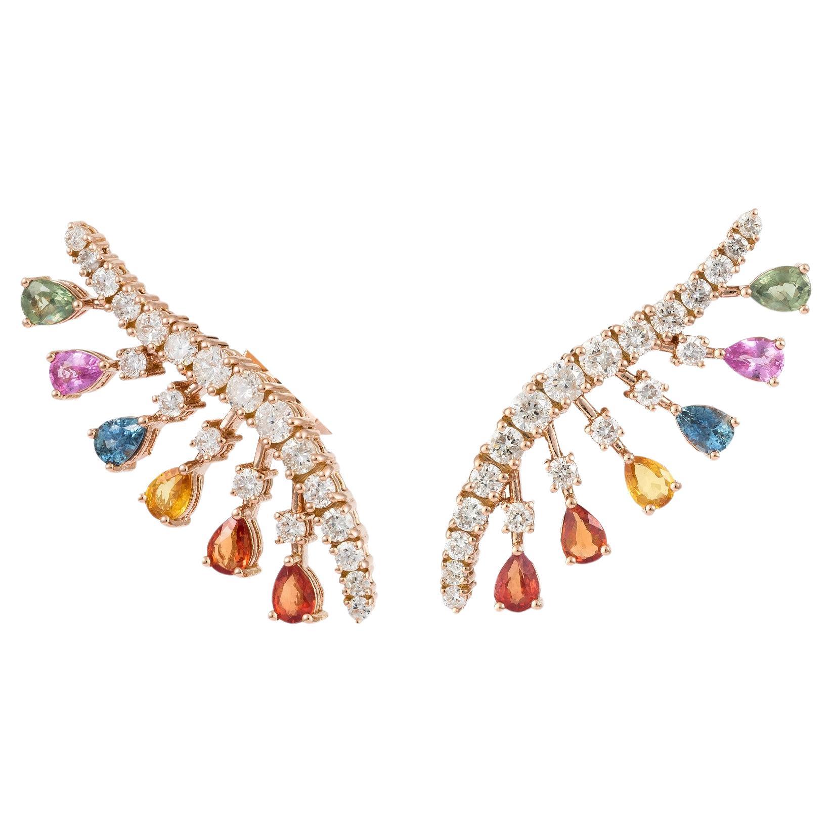 NWT $8, 400 Rare 18KT Gold Fancy Multi Color Sapphire Diamond Earrings