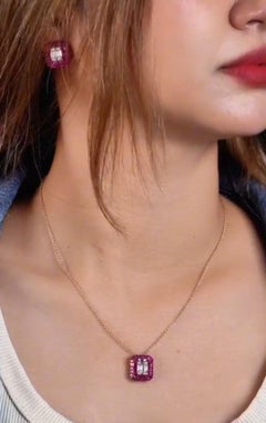 NWT $8, 500 18KT Fancy Large Glittering Fancy Red Ruby Pave Diamond Necklace