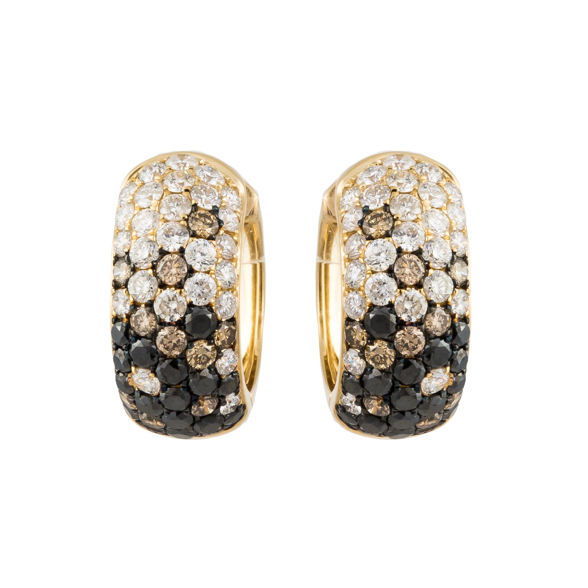 The Following Item we are offering is this Rare Important Radiant 18KT Gold Gorgeous Glittering and Sparkling Magnificent Fancy Diamond Earrings. Earrings Contains over 2CTS of Beautiful Fancy Black Diamond, Cognac Diamond and White Diamonds!!!