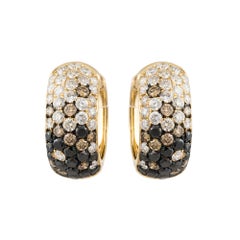 NWT $8, 500 18KT Gold Glittering Black Diamond Cognac White Diamond Earrings