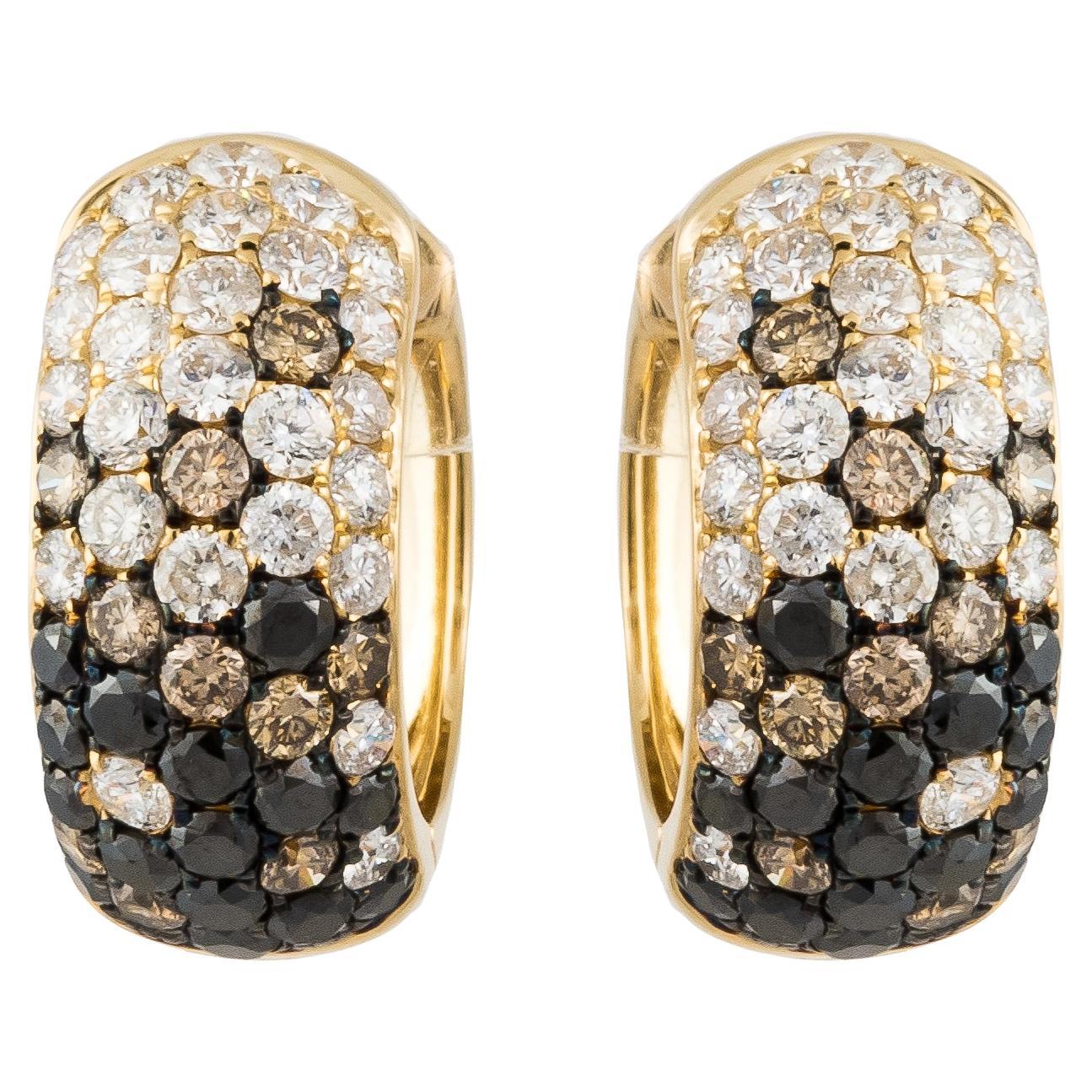 NWT $8, 500 18KT Gold Glittering Black Diamond Cognac White Diamond Earrings For Sale