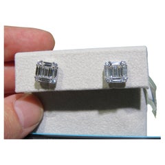 NWT $8, 500 18KT Large Fancy Glittering Baguette Diamond Stud Earrings