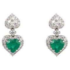 NWT $8, 500 18KT Large Fancy Glittering Emerald Heart Diamond Dangle Earrings