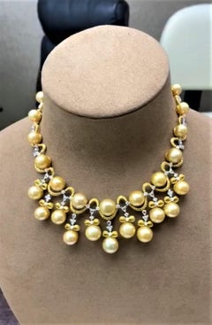 NWT $80,000 Wunderschöne 18KT Südsee-Gold Perle Fancy Gelbe Diamant-Halskette