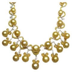 Superbe collier en perles dorées des mers du Sud 18 carats et diamants jaunes de couleur jaune fantaisie, Neuf avec étiquette, 80 000 $