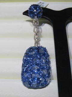 NWT $83, 200 18KT Rare Fancy 85CT Sliced Blue Sapphire Diamond Dangle Earrings