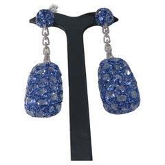 NWT $83, 200 18KT Rare Fancy 85CT Sliced Blue Sapphire Diamond Dangle Earrings