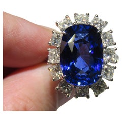 NWT $843, 300 18KT Gold Rare Large 20CT Ceylon Blue Sapphire Diamond Ring