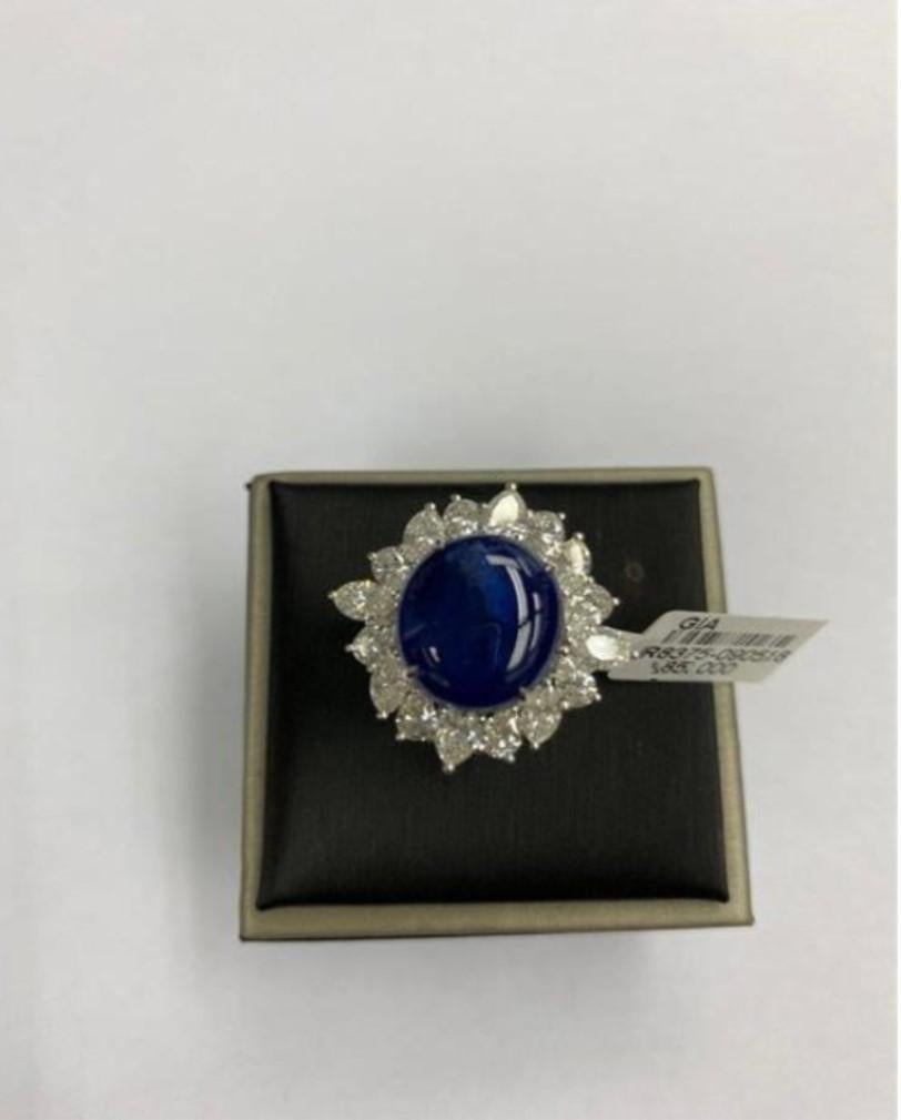 NWT $85, 000 Gorgeous Fancy 18KT Gold 16CT Burmese Blue Sapphire Diamond Ring In New Condition For Sale In New York, NY