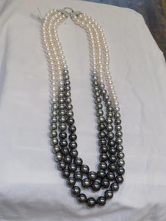 NWT $85, 000 Rare 18KT Tahitian / Akoya Pearl Triple Strand Diamond Necklace