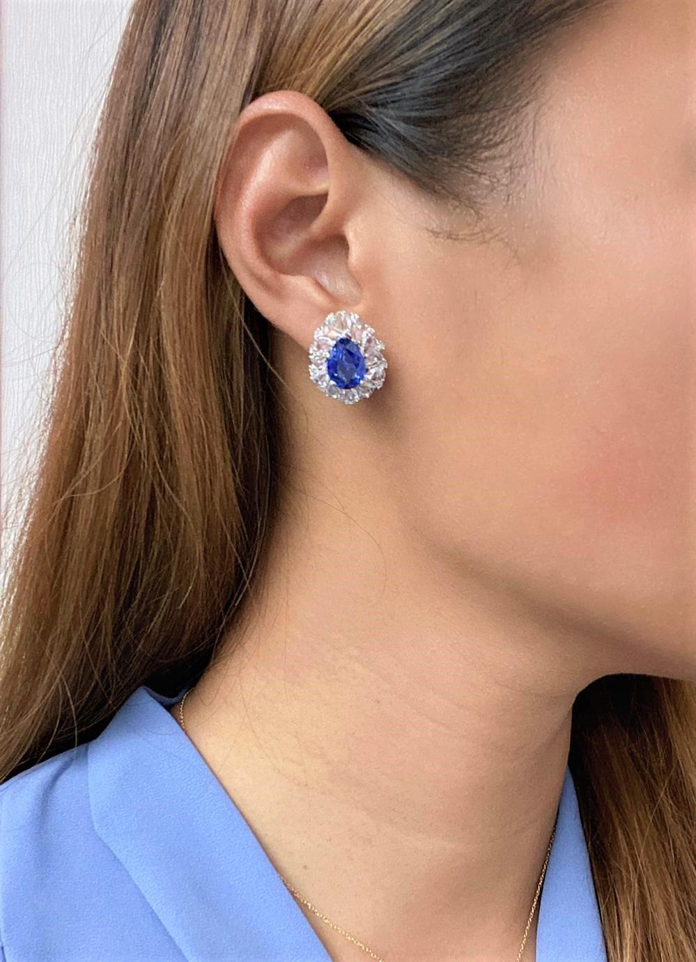 The Following Items we are offering is a Gorgeous Pair of Radiant 18KT White Gold Rare Ceylon Blue Sapphire and Brilliant Rare Rose Cut Diamond Earrings. Earrings are comprised of approx 12 Carats of Finely Set Magnificent Rare Large Ceylon Blue