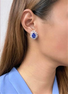 NWT $85, 000 Important 18KT Gold Large 12CT Ceylon Sapphire Diamond Earrings