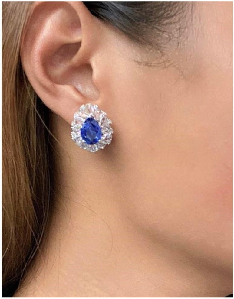 Rose Cut NWT $85, 000 Important Pair 18KT Gold Large 12CT Ceylon Sapphire Diamond Earrings For Sale