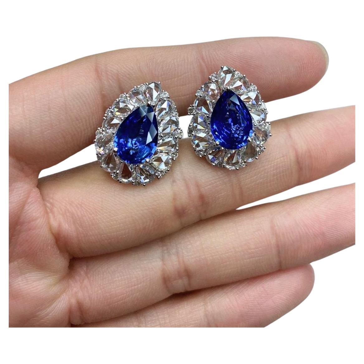 NWT $85, 000 Important Pair 18KT Gold Large 12CT Ceylon Sapphire Diamond Earrings For Sale