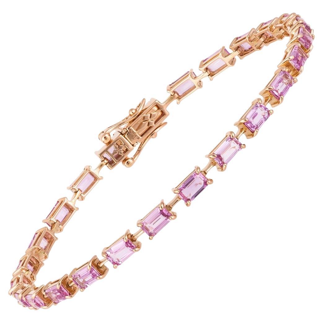 Bracelet tennis fantaisie en saphir rose fantaisie pailleté grand format 18 carats 8 800 carats, neuf avec étiquette