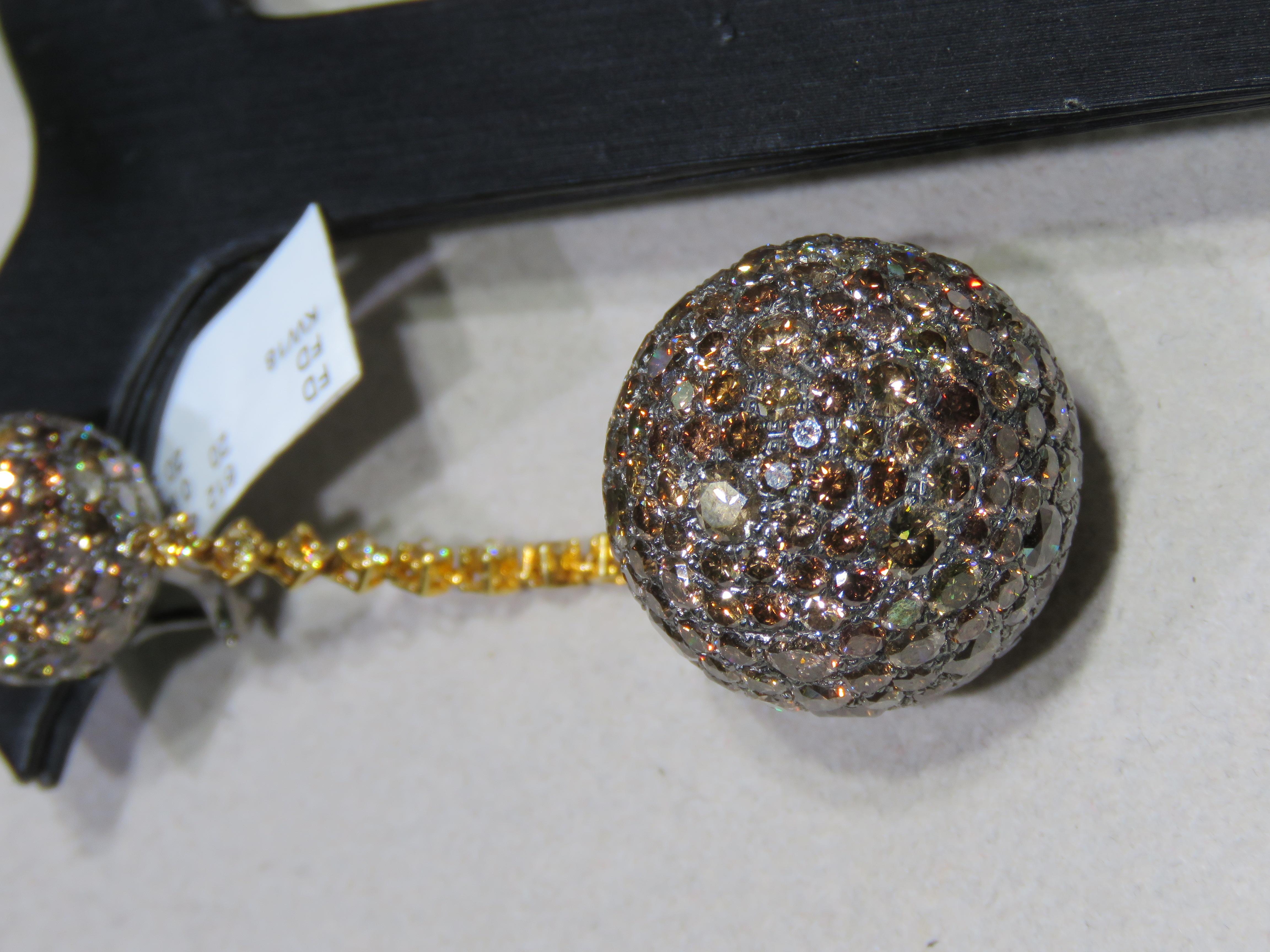 Mixed Cut NWT $89, 000 18KT Gold Magnificent 45CT Fancy Brown Cognac Diamond Earrings For Sale