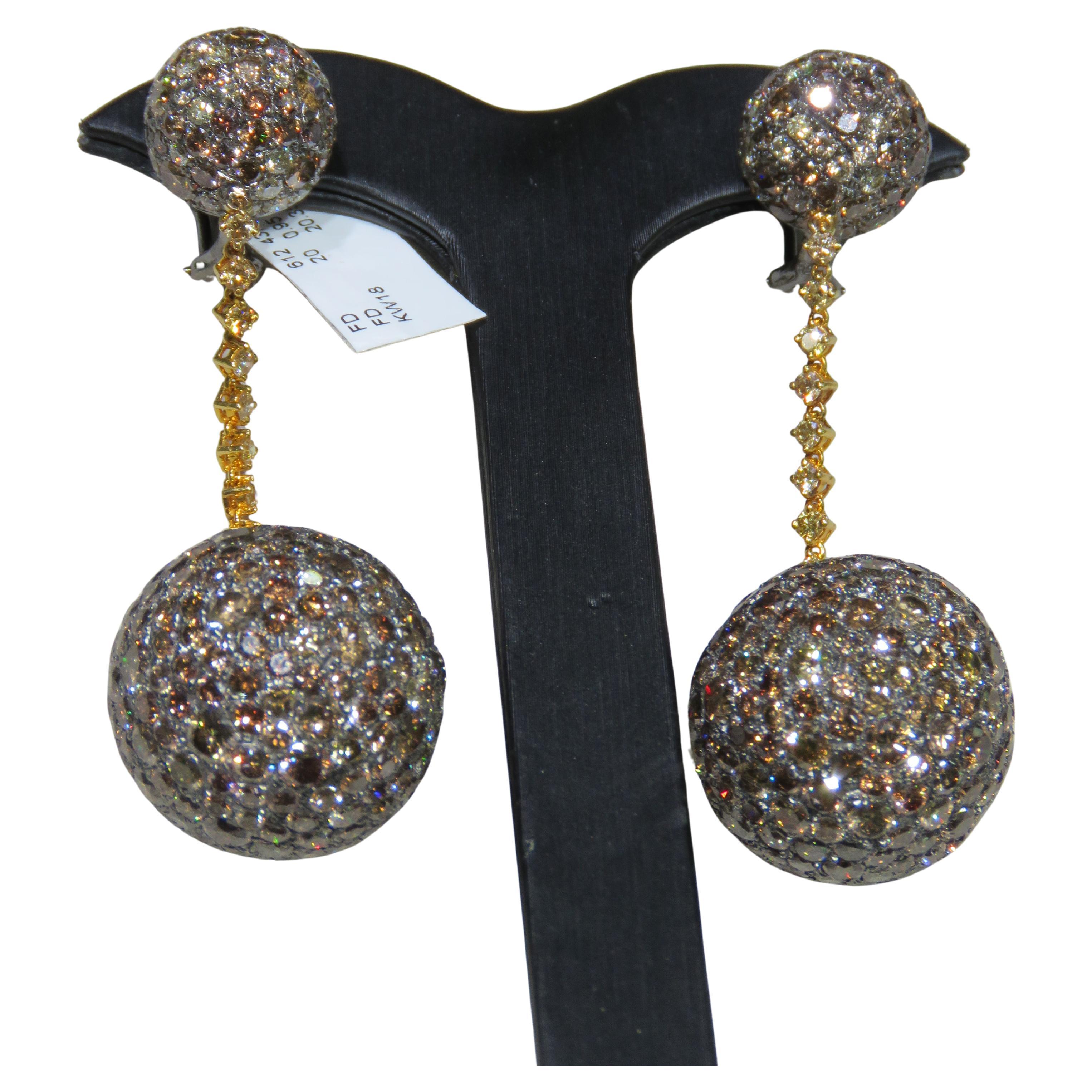 NWT $89, 000 18KT Gold Magnificent 45CT Fancy Brown Cognac Diamond Earrings