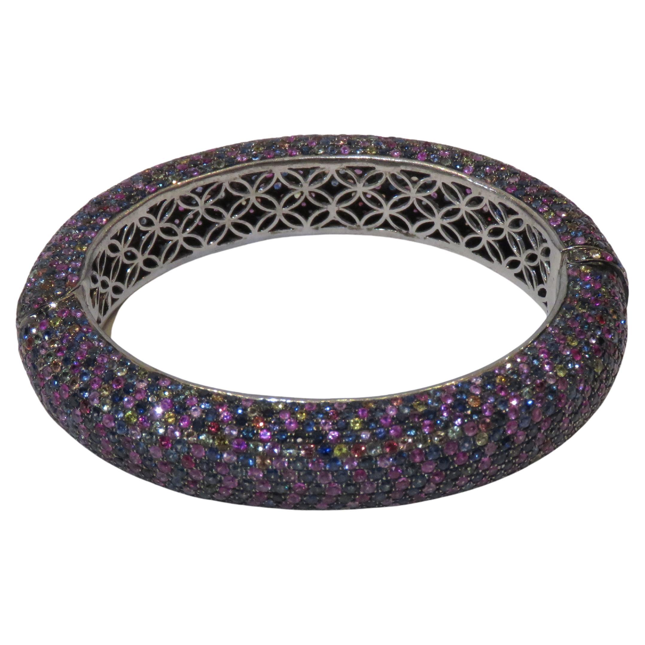 NWT $9, 000 Fancy Glittering 40CT Multi Color Sapphire Bracelet Bangle Cuff