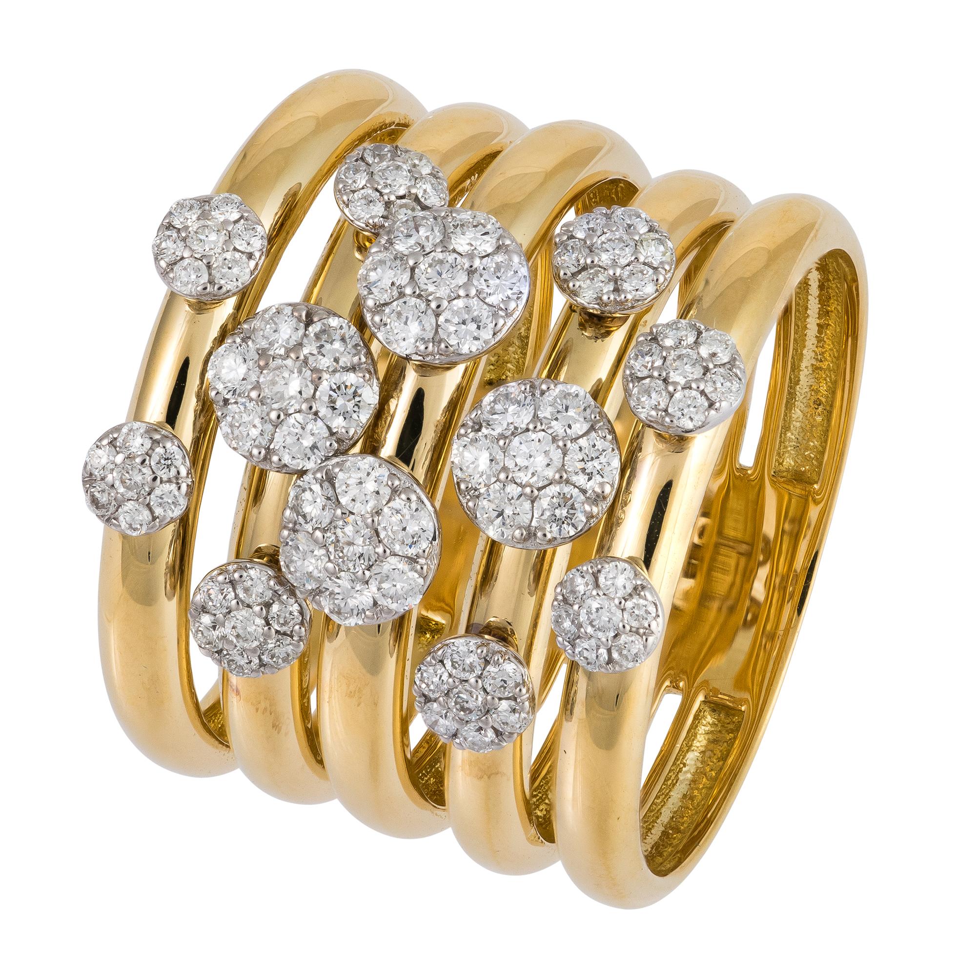 Mixed Cut NWT $9, 000 Rare Important 5 Row 18KT Gold Diamond Ring Band For Sale