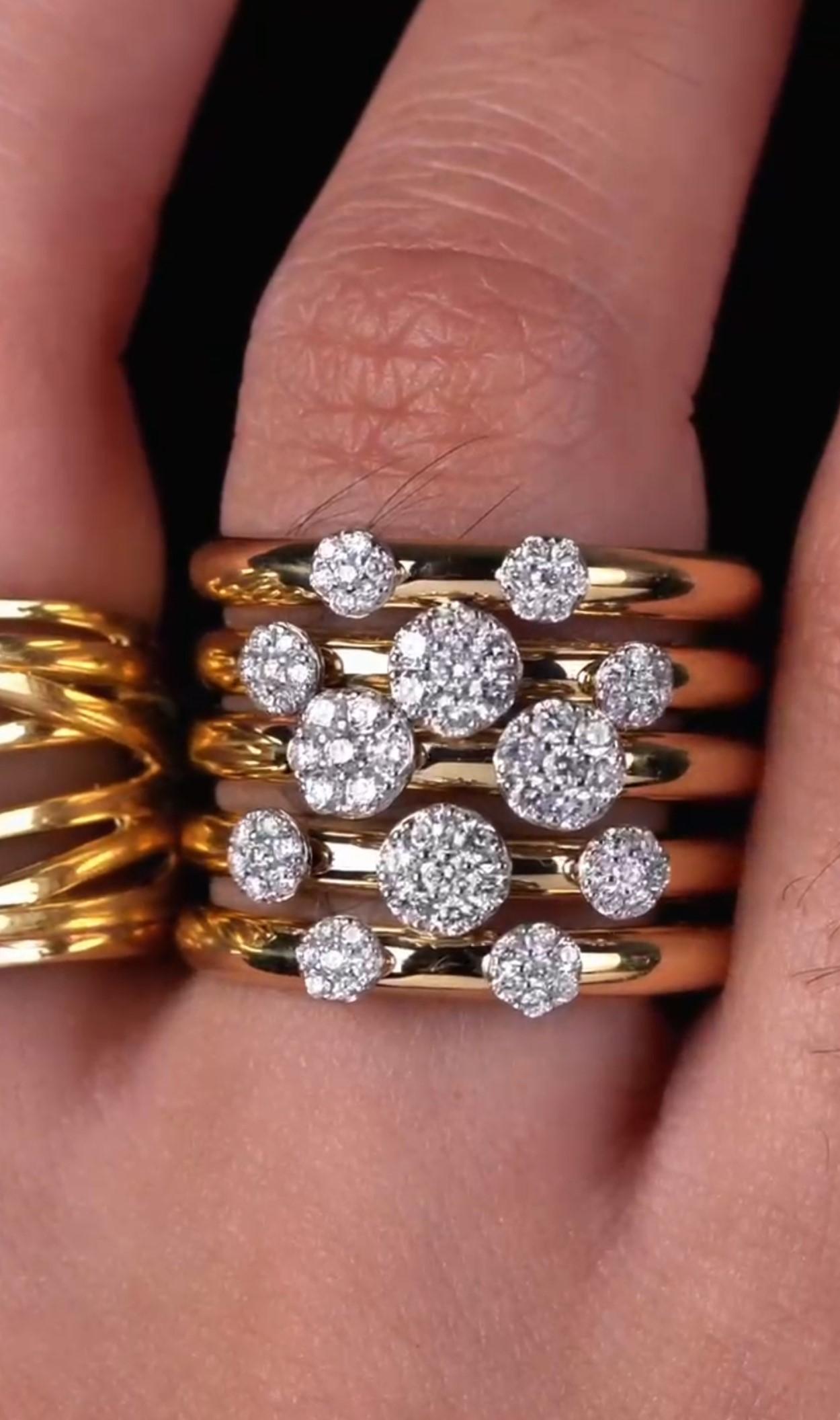 Women's NWT $9, 000 Rare Important 5 Row 18KT Gold Diamond Ring Band For Sale