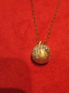 NWT $9, 100 Rare 14KT Gold Glittering Fancy Diamond Globe Ball Pendant Necklace